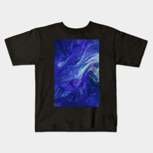 Blue Liquid Splash Neon Swirl Abstract Artwork Kids T-Shirt